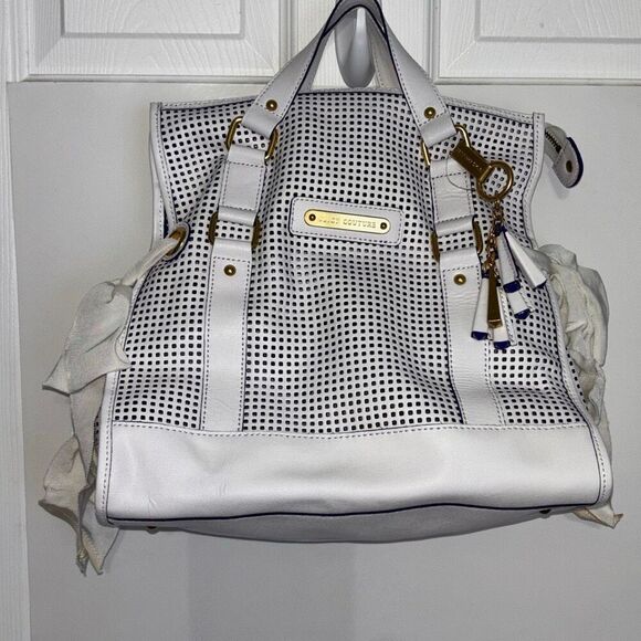 NWT Juicy Couture white leather perforated purse/bag/satchel Daydreamer Venice - Picture 1 of 9